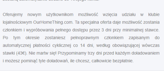 Informacje o pobieraniu cyklicznej opłaty po podaniu danych z karty kredytowej.