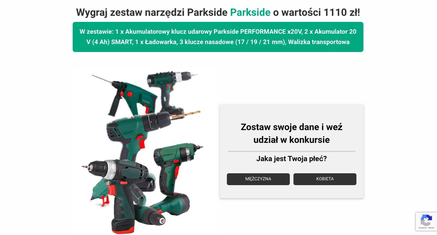Screen pierwszej strony konkursowego formularza