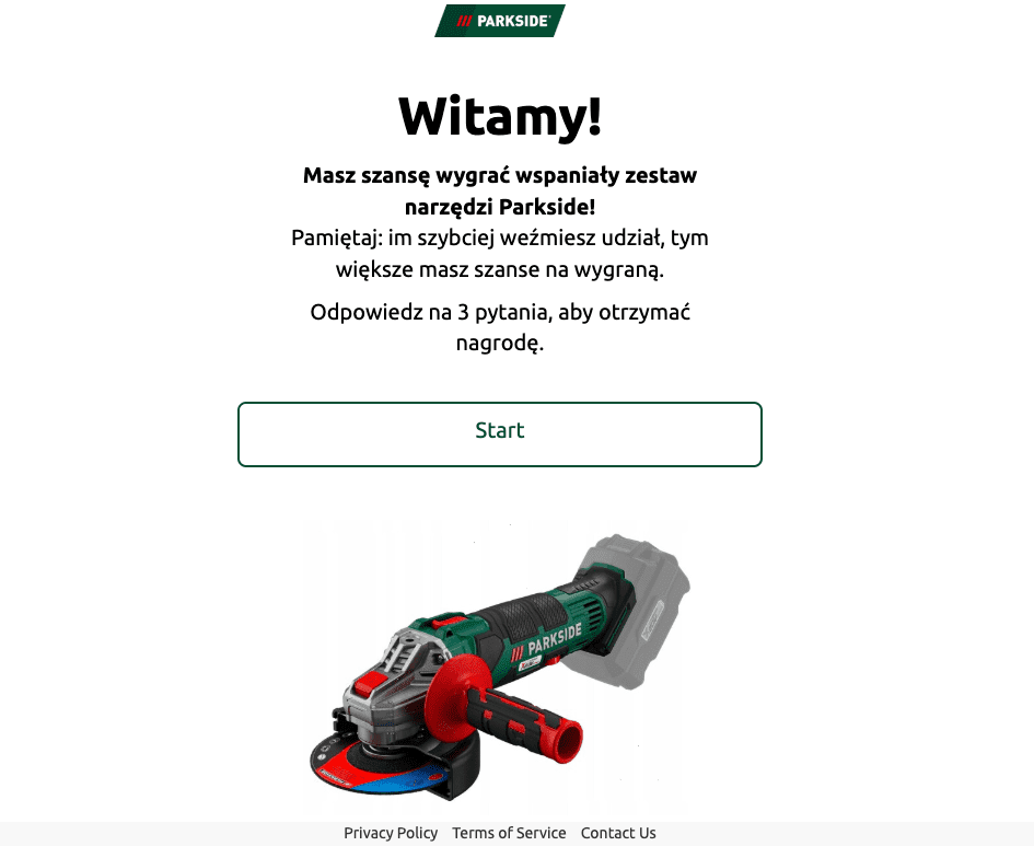Screen pierwszej strony konkursowej ankiety
