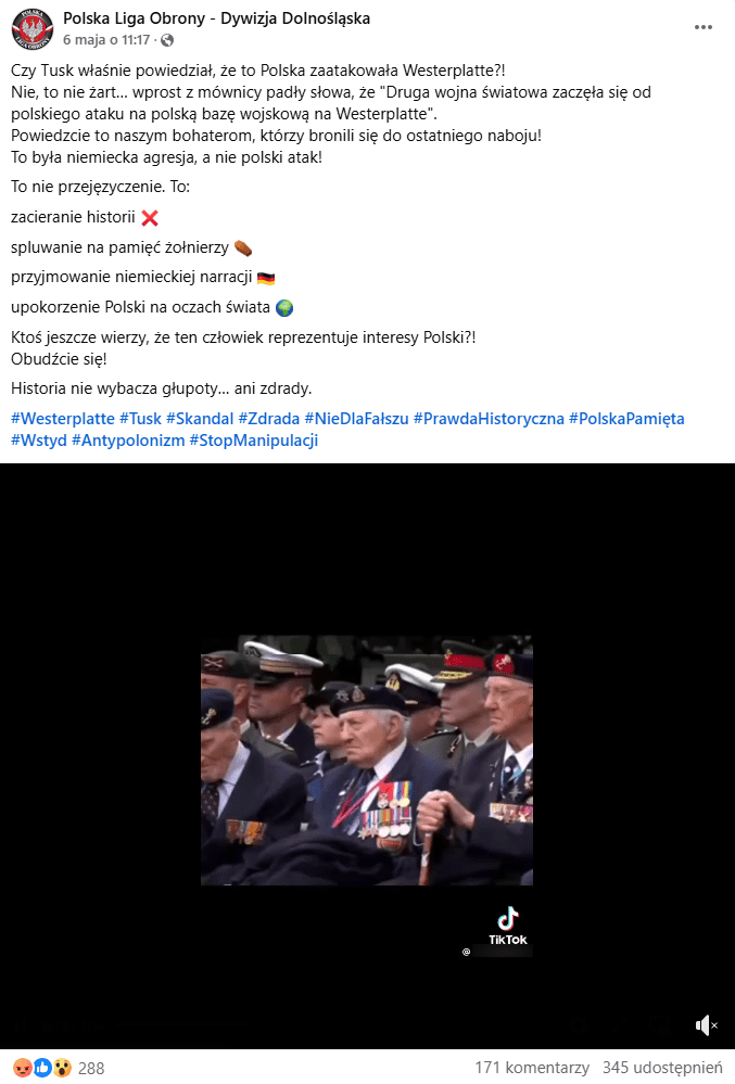 Zrzut ekranu z posta na Facebooku.