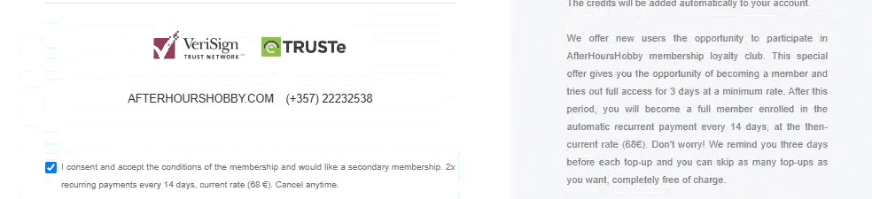 Informacja z regulaminu płatności o uruchomieni płatnej subskrypcji. 