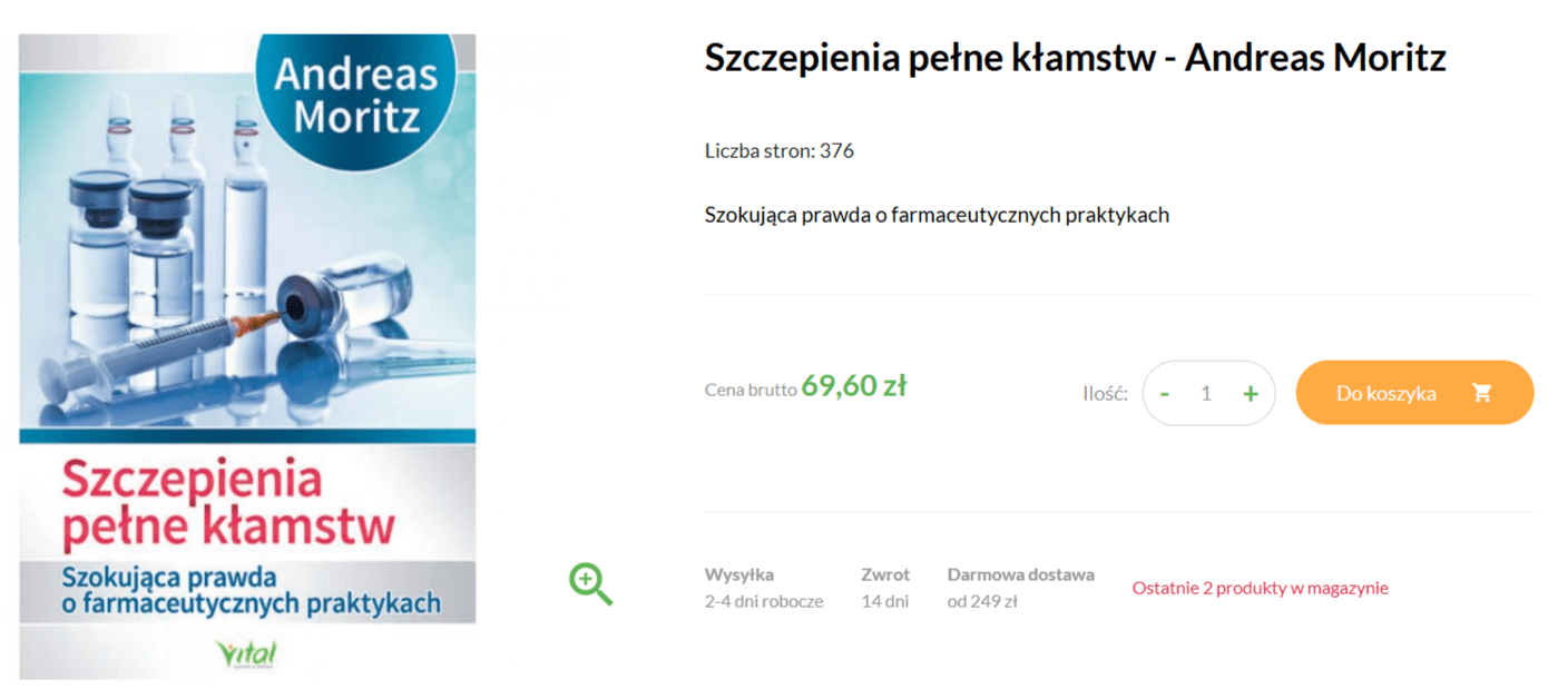 Książka autorstwa Andreasa Moritza „Szczepienia pełne kłamstw” w sprzedaży.