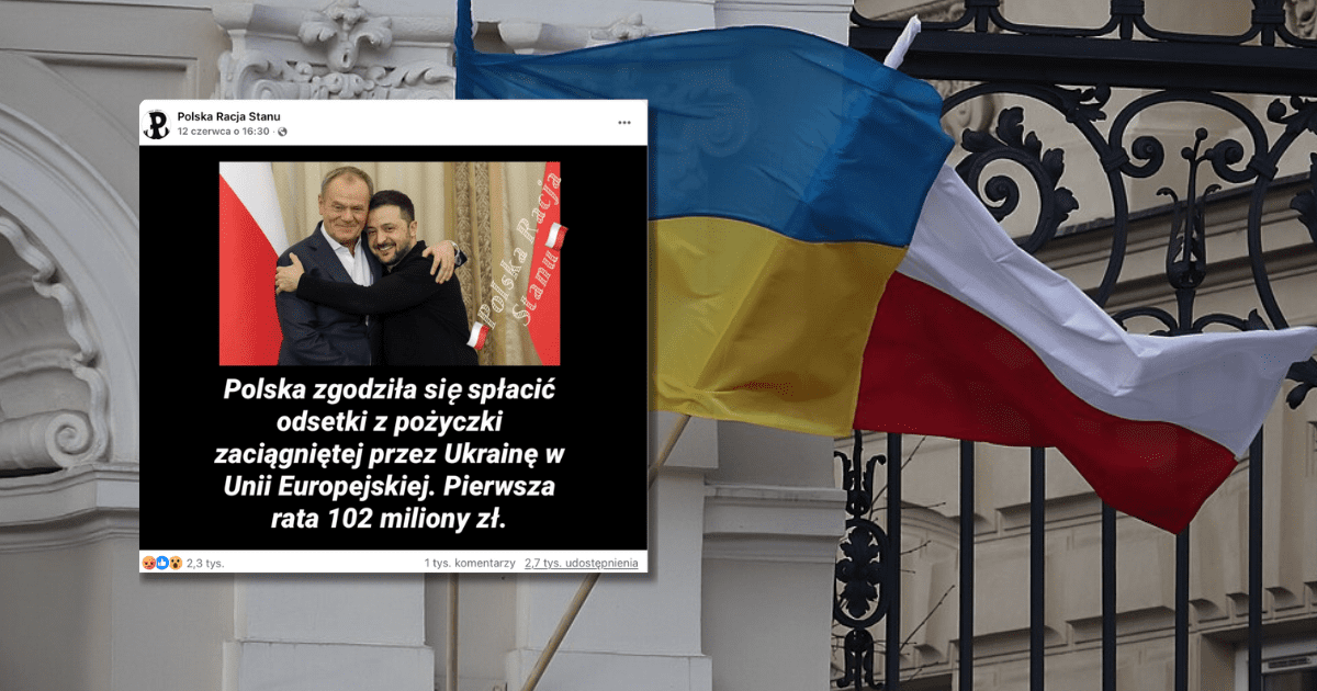 screen z Facebooka, w tle flaga Polski i Ukrainy