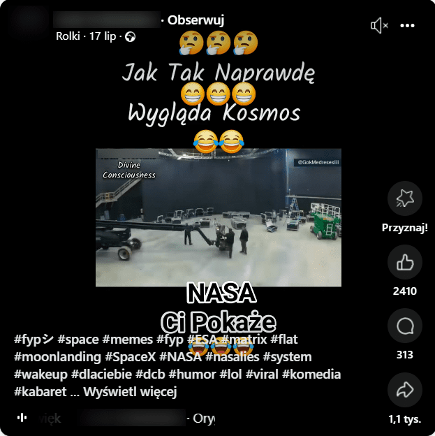 Zrzut ekranu z posta na Facebooku. Na filmie pokazana budowa planu filmowego.