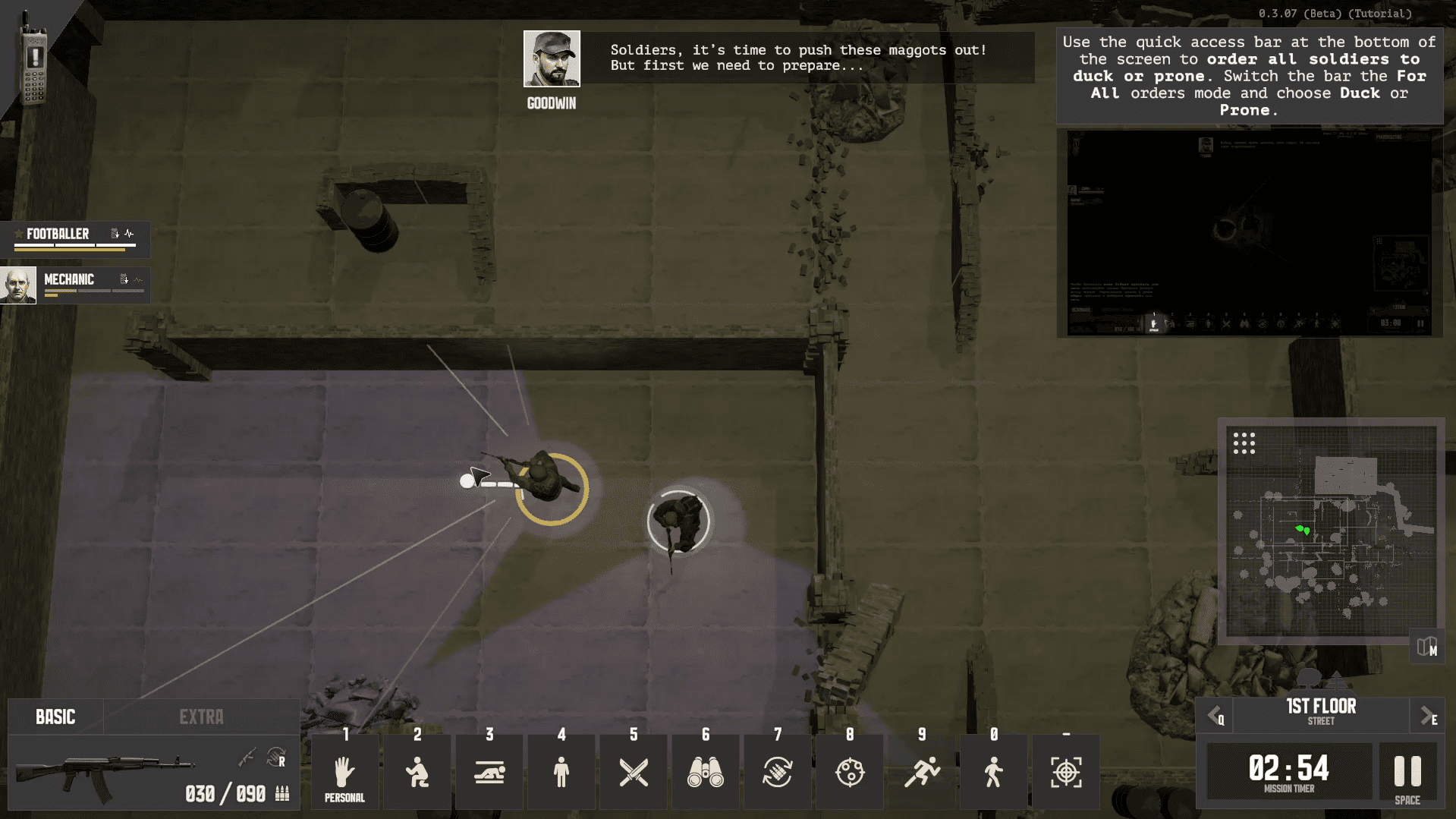 Zrzut ekranu z gry „Squad 22: ZOV”. Fragment rozgrywki z widokiem z góry.