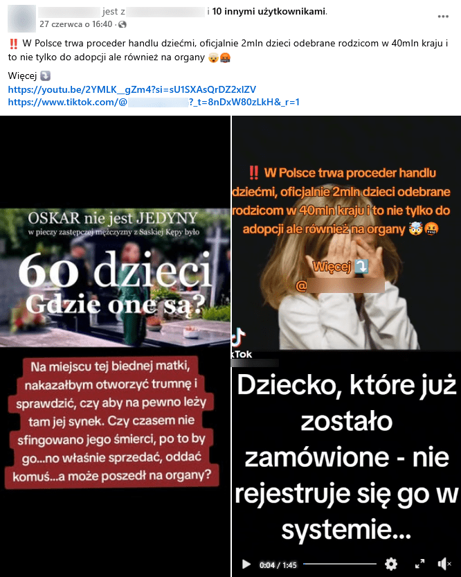 Zrzut ekranu wpisu na Facebooku. Na górze podpis i elementy interfejsu platformy, na dole grafika