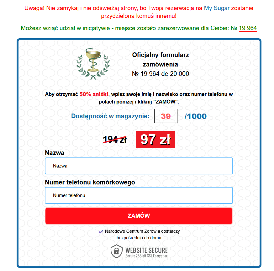  Zrzut ekranu ze strony scamerów. Formularz instruujący, by podać swój numer telefonu.