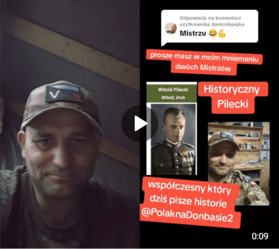 Zrzut ekranu z platformy Telegram, gdzie Dariusz M. porównuje się do rotmistrza Witolda Pileckiego.