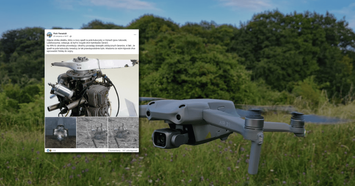 w tle latający dron, zrzut ekranu z Facebooka