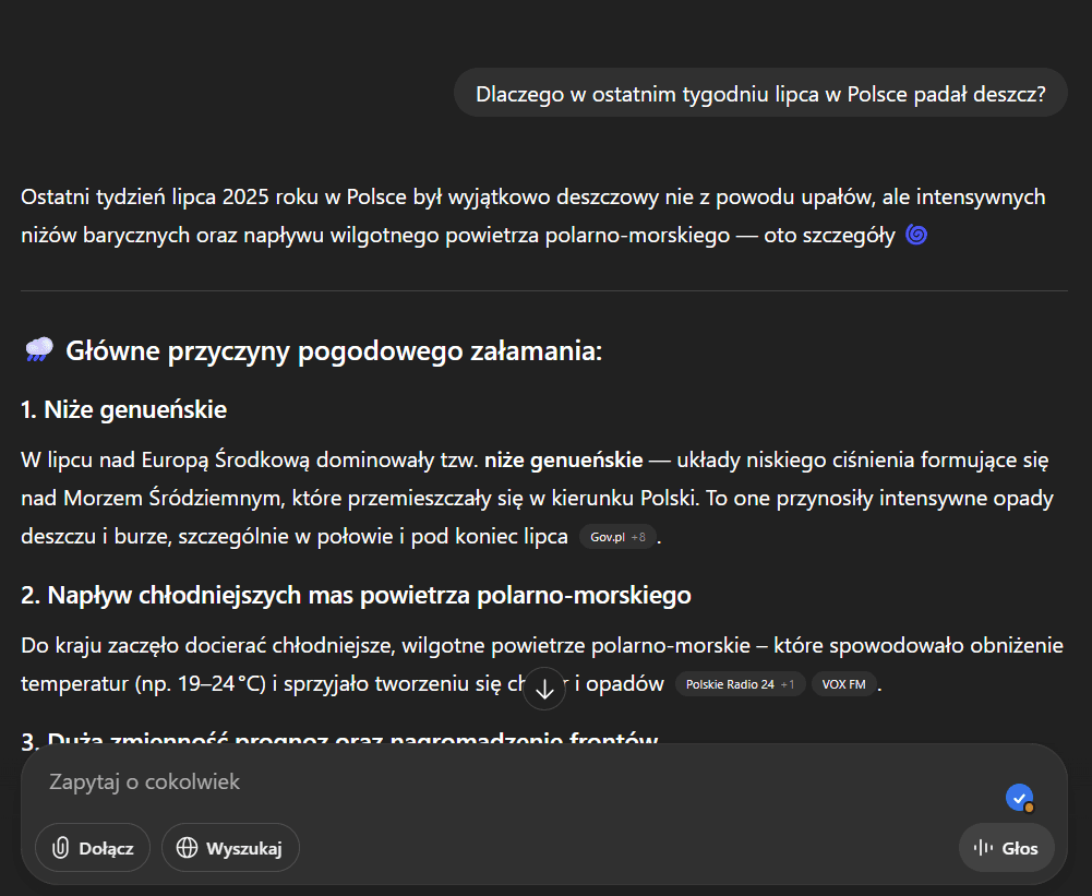 Zrzut ekranu z konwersacji z Chatem GPT. Prawidłowa odpowiedź. 