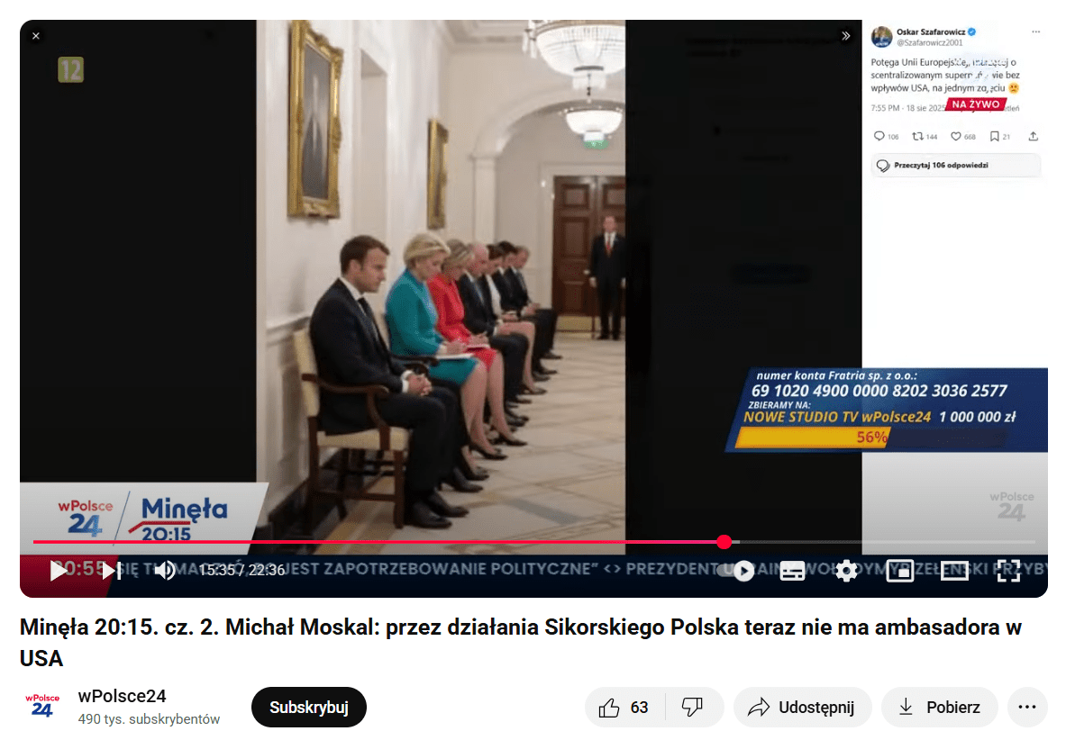 Kadr z materiału emitowanego przez telewizję wPolsce24, na którym widać zdjęcie europejskich liderów.