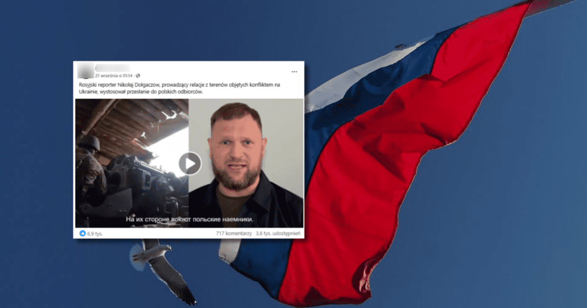 w tle flaga Rosji, zrzut ekranu z Facebooka