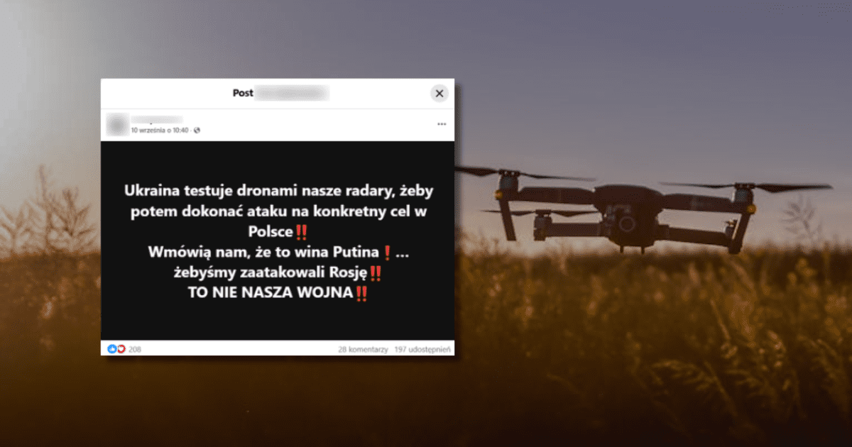 w tle dron na łące, zrzut ekranu z Facebooka