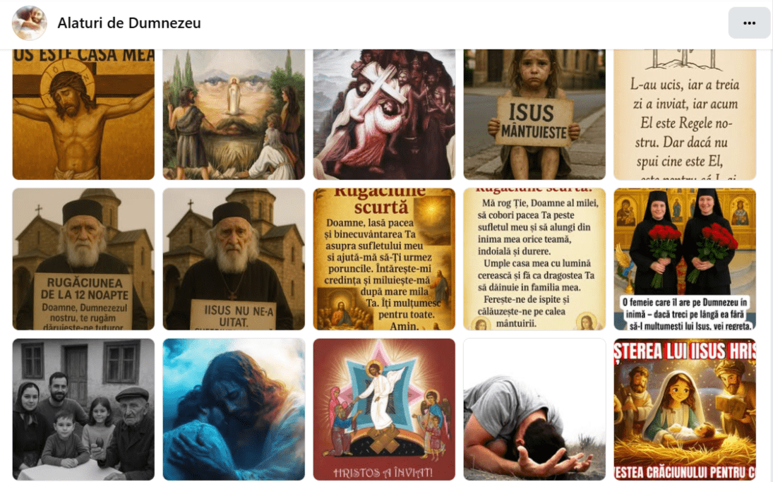 Zrzut ekranu przedstawiający wygenerowane materiały zamieszczane przez chińską grupę religijną.