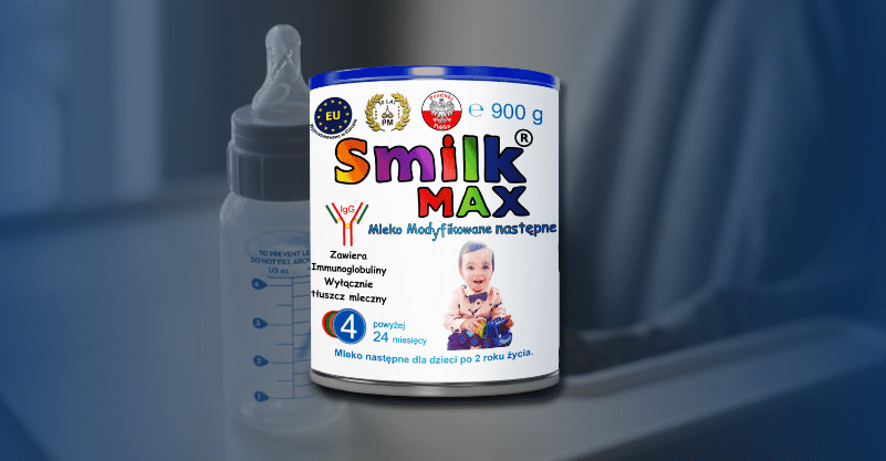 w tle mleko dla niemowląt marki Smilk